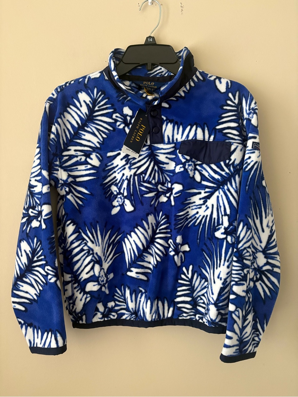 Ralph Lauren Blue & White Floral Girls Fleece Pullover Jacket sz. L(12-14) New